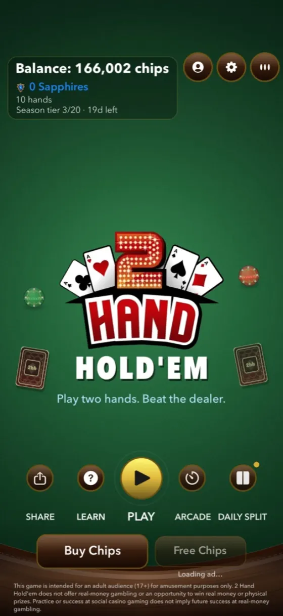 2 Hand Hold’em home screen